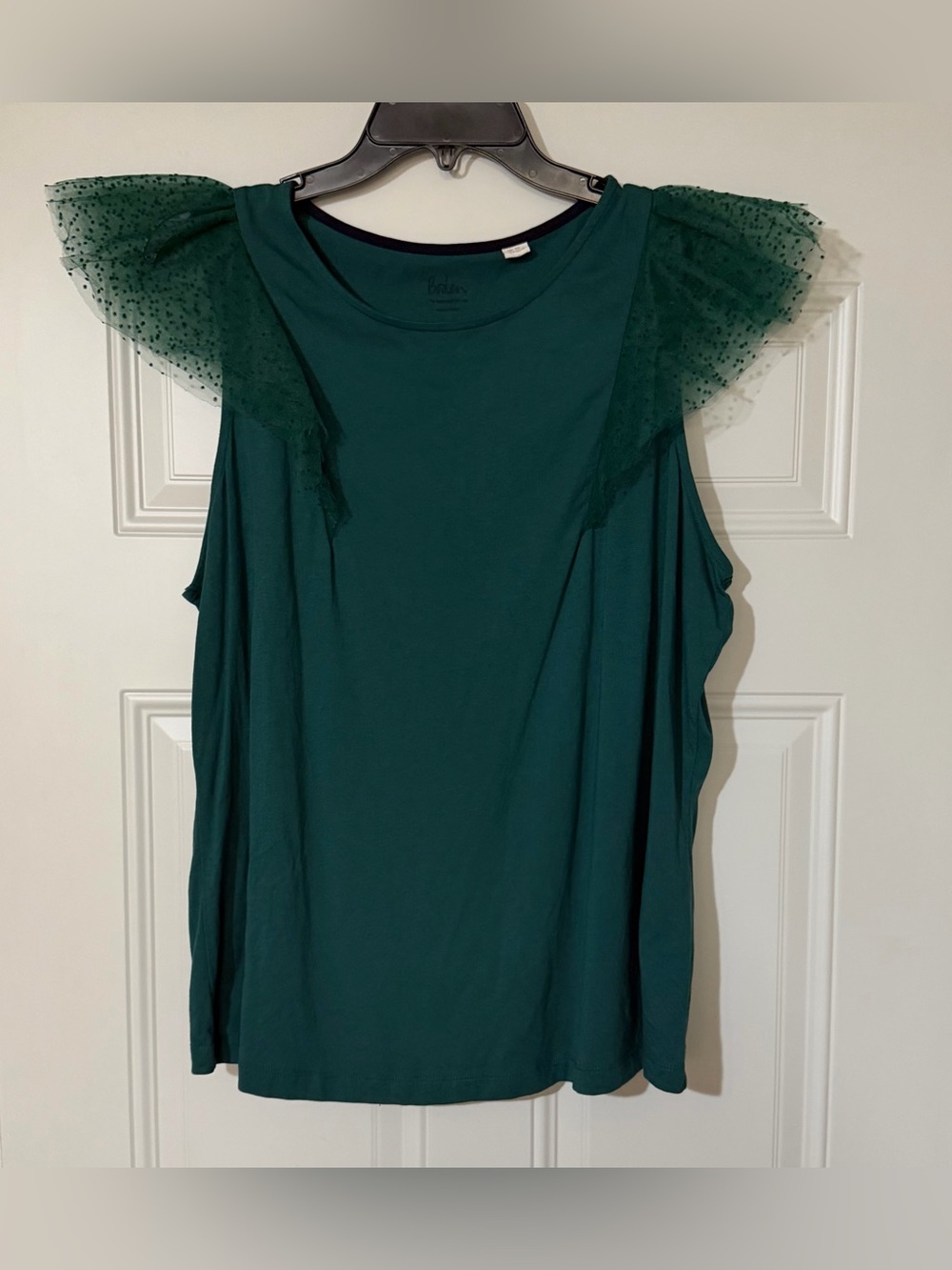 Boden 16/18 Tulle Shoulder Knit Top Tank Forest Green Swiss Dot City Preppy - Picture 2 of 8